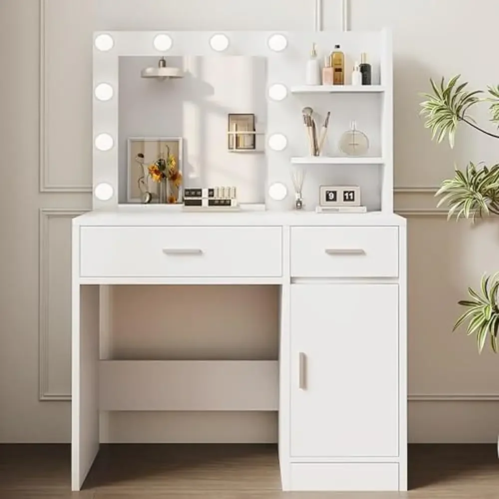 Makeup Vanity Desk with Mirror and Lights Storage Cabinet 3 Lighting Modes Adjustable Brightness Eco-Friendly Sturdy Design