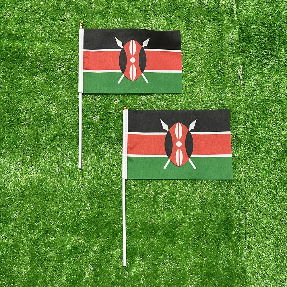 SKY FLAG Kenya  hand Flag 10/20/50/100pcs 21*14cm Kenya Hand Waving Flags With plastic pole For Sports Activity Home Decor