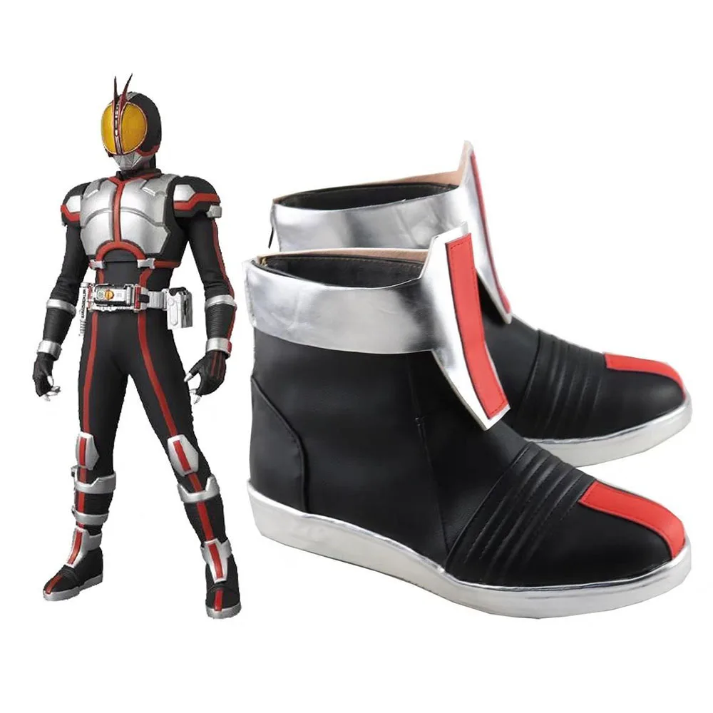 Kamen Rider 555 Faiz Cosplay Boot Black Red Silver Pu Leather Ankle Shoe Custom-Made Halloween Cosplay Footwear for Anime Party