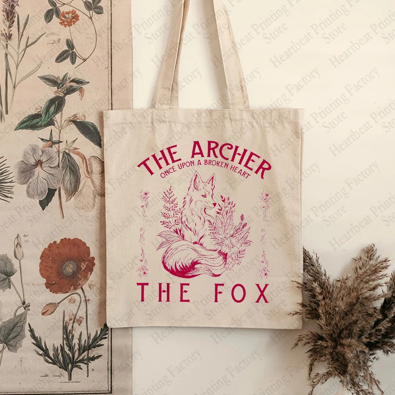 Once Upon A Broken Heart The Archer and The Fox Pattern Tote Bag Canvas Shoulder Bags for Daily Women\'s Reusable Shopping Bag