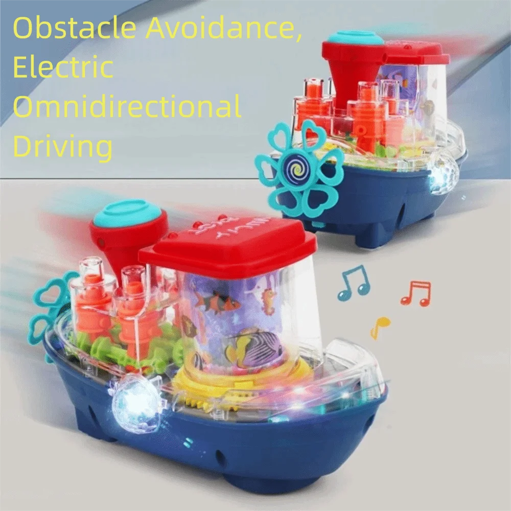 Reise Spielzeug Kunststoff Transparent Getriebe Mechanische Auto Sound Licht Spielzeug Elektrische Moving Boot Spielzeug Musikalische Schiff Spielzeug Kinder