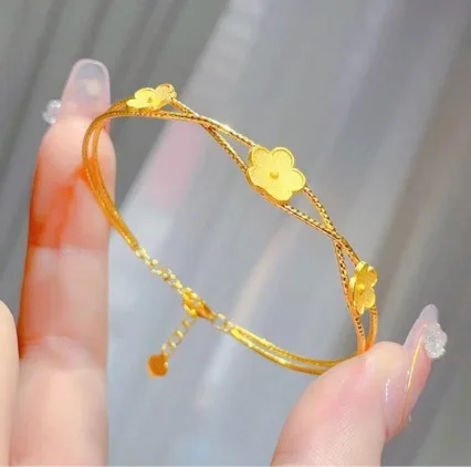 

Boutique AU999 gold jewelry peach blossom exquisite bracelet female 24K pure gold light luxury bracelet gift for girlfriend