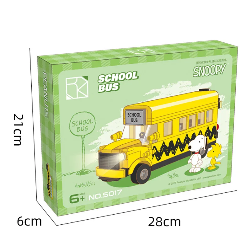 Snoopy Animation Series Small Particles Creative Trend Toys Educational Assembled Bus Model Desktop Ornaments Birthday Gift