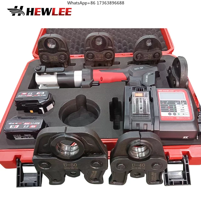 HEWLEE HZT-50 U16,50 Cordless Rechargeable Copper Tube Crimping Tool Plumbing Pipe Fitting Crimping Pliers Kit