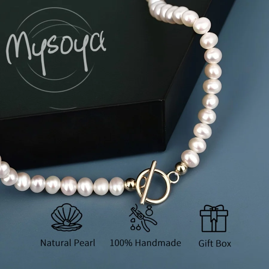 

Mysoya High-quality Freshwater Pearl Necklace with Gold Ot Clasp, 5-6mm Pearls Gift Box for Birthdays Valentine's Day Weddings