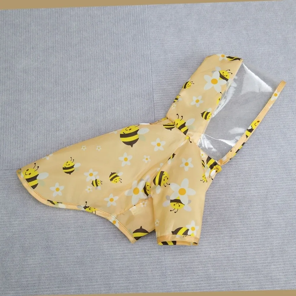 Pet Clothing Cartoon Bee Print Dog Hooded Raincoat Light Thin PVC Pet Waterproof Cloak with D-ring Puppy Rain Poncho Rainy Day