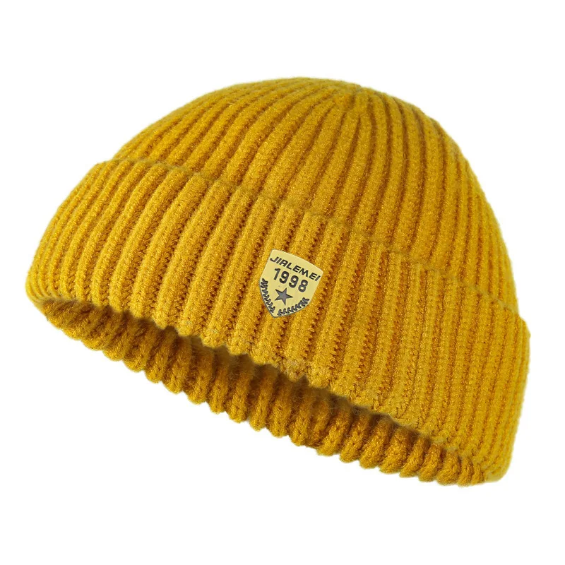 Autumn and winter solid color knitted hat men's warm woolen hat couple pullover hat landlord hat ins street hat melon skin hat