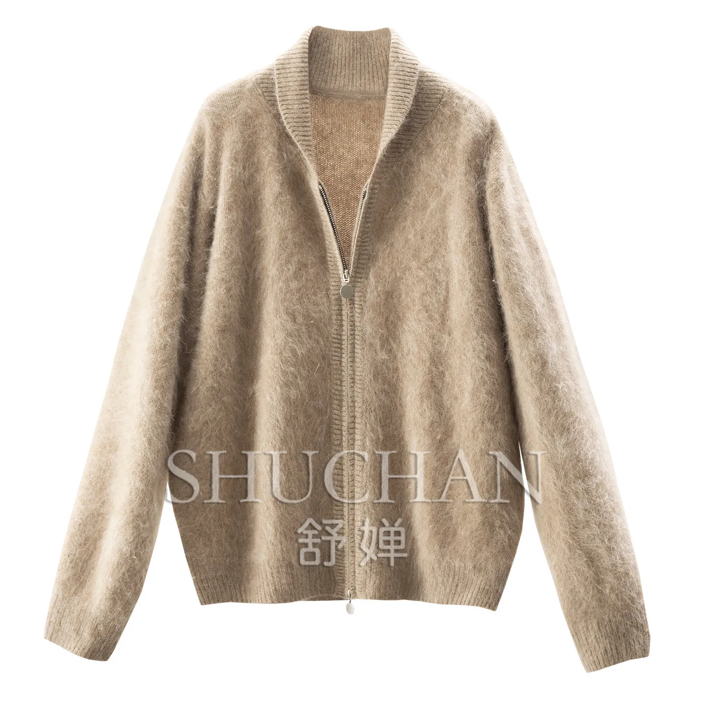 Autumn and Winter Atmosphere Wool Cashmere Silk Brushed Green Fruit Neck Sweater Cardigan Jacket Women E037