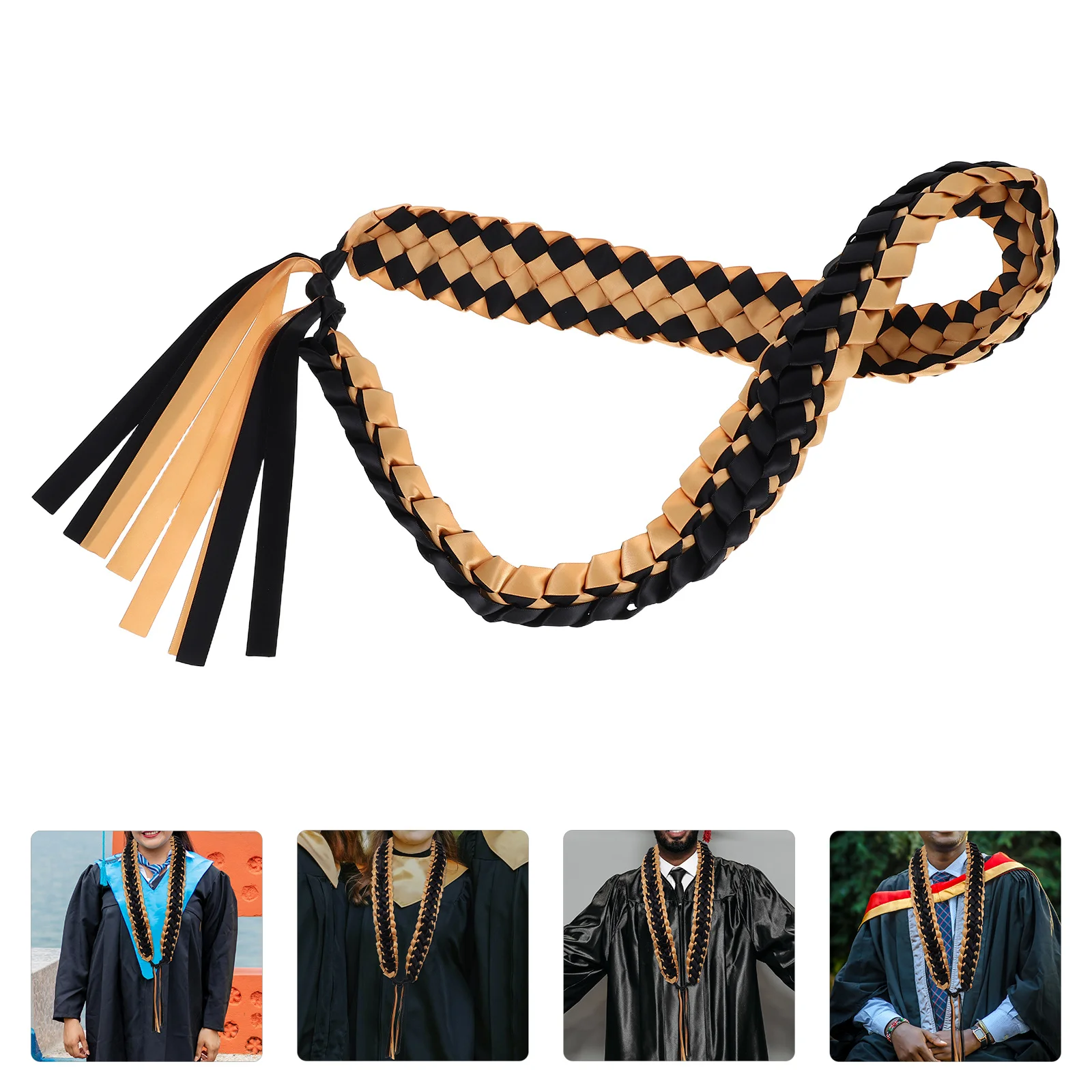 

Graduation Ribbon Leis Handwoven Polyester Braided Ribbon Necklace Comfortable Elastic College University Grad Party Decorations