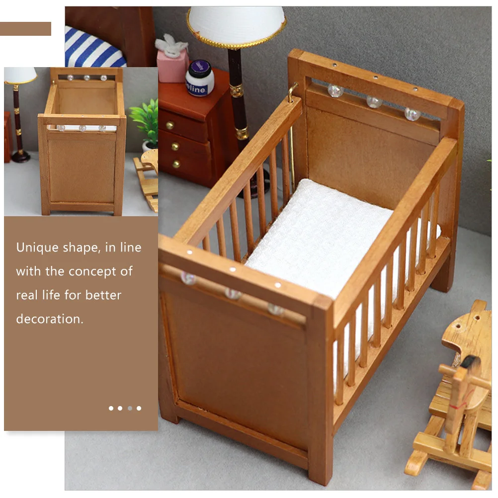 

Mini House Crib Decor Premium Wooden Miniature Bed for Dollhouse Layout Realistic Furniture Decoration Ideal Gift and Photo Prop