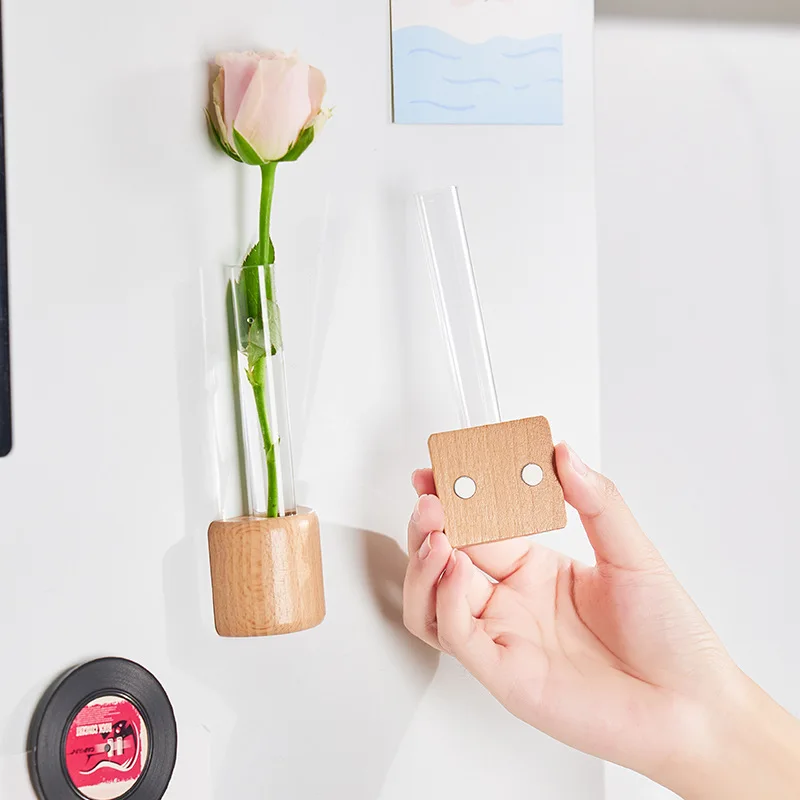 Log refrigerator sticker magnetic suction test tube vase flower arrangement creative decoration wall hanging hydroponics