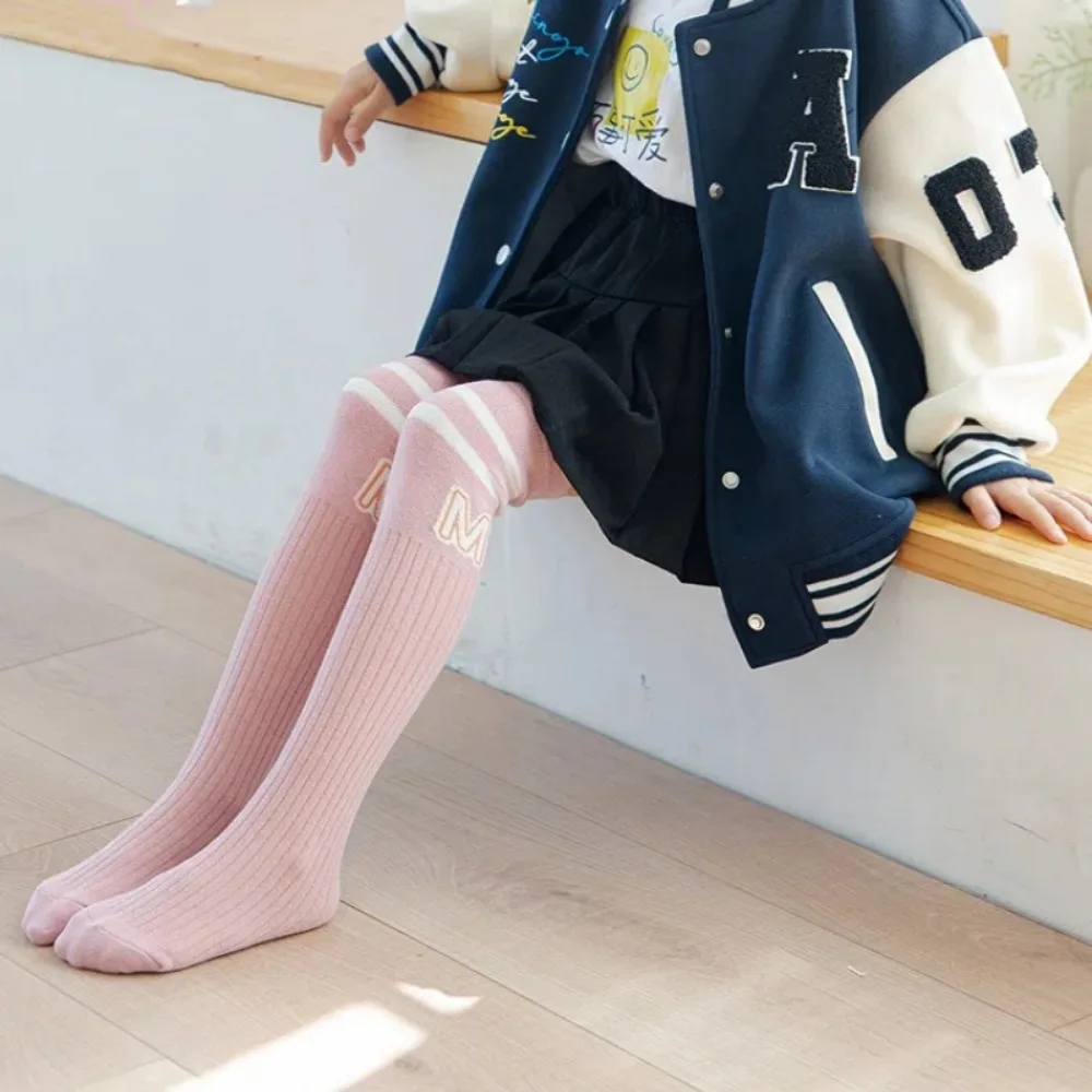 Fashion Spring Autumn Kids School Sock Cotton Letter M Toddler Stocking Thin Knee High Sock For Boy Girl