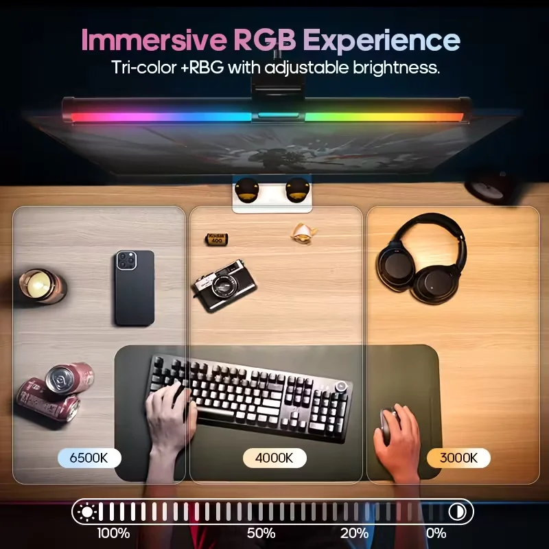 Monitor Screen Hanging Lighting Bar Computer Gaming Lights RGB CCT Led Monitor Light Bar for USB Dimmable Desk Lamp Atmosphere