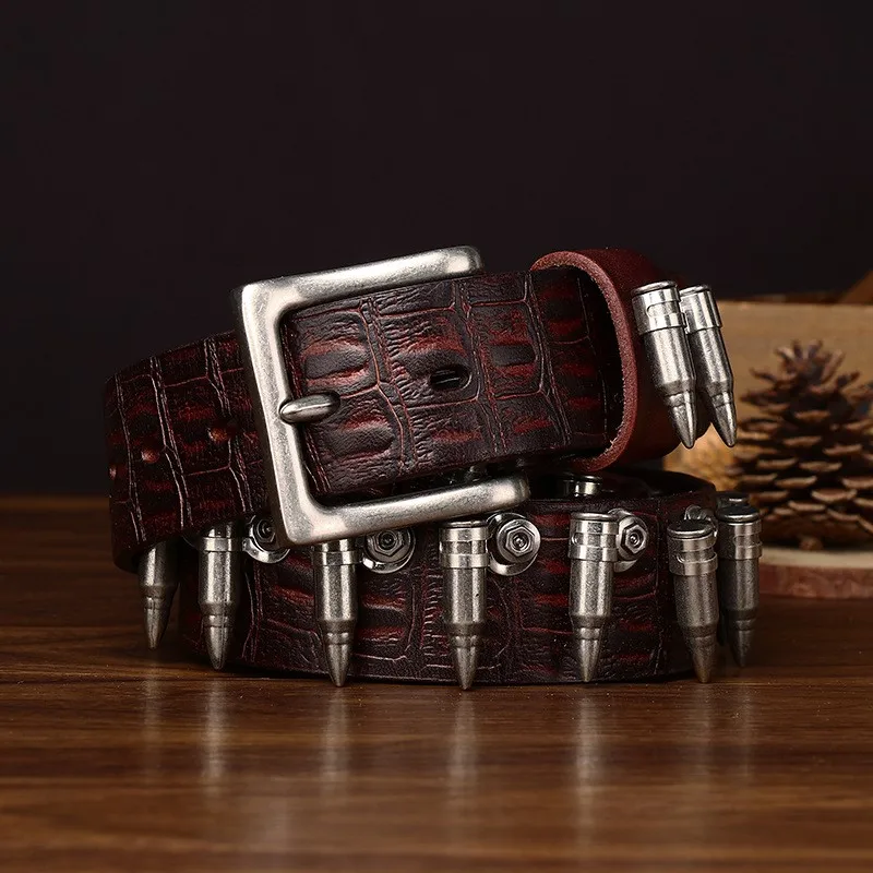 Stylish decorative top layer leather belt for men real