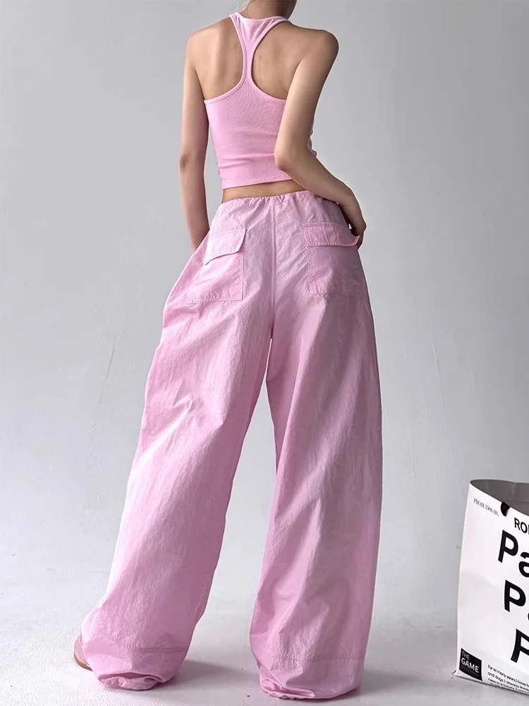 Pantalones Casuales Embroidered Casual Pants For Women's Loose And Comfortable Straight Elastic Waist Trousers Paratrooper Pants