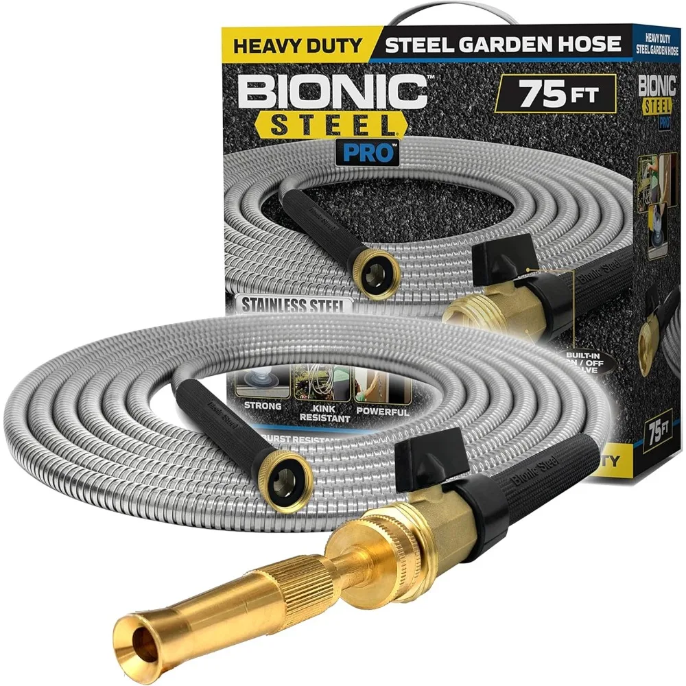 

Bionic Steel Pro 75 FT Garden Hose with Nozzle, 304 Stainless Steel Metal Water Hose 75Ft, Flexible Hose, Kink Free