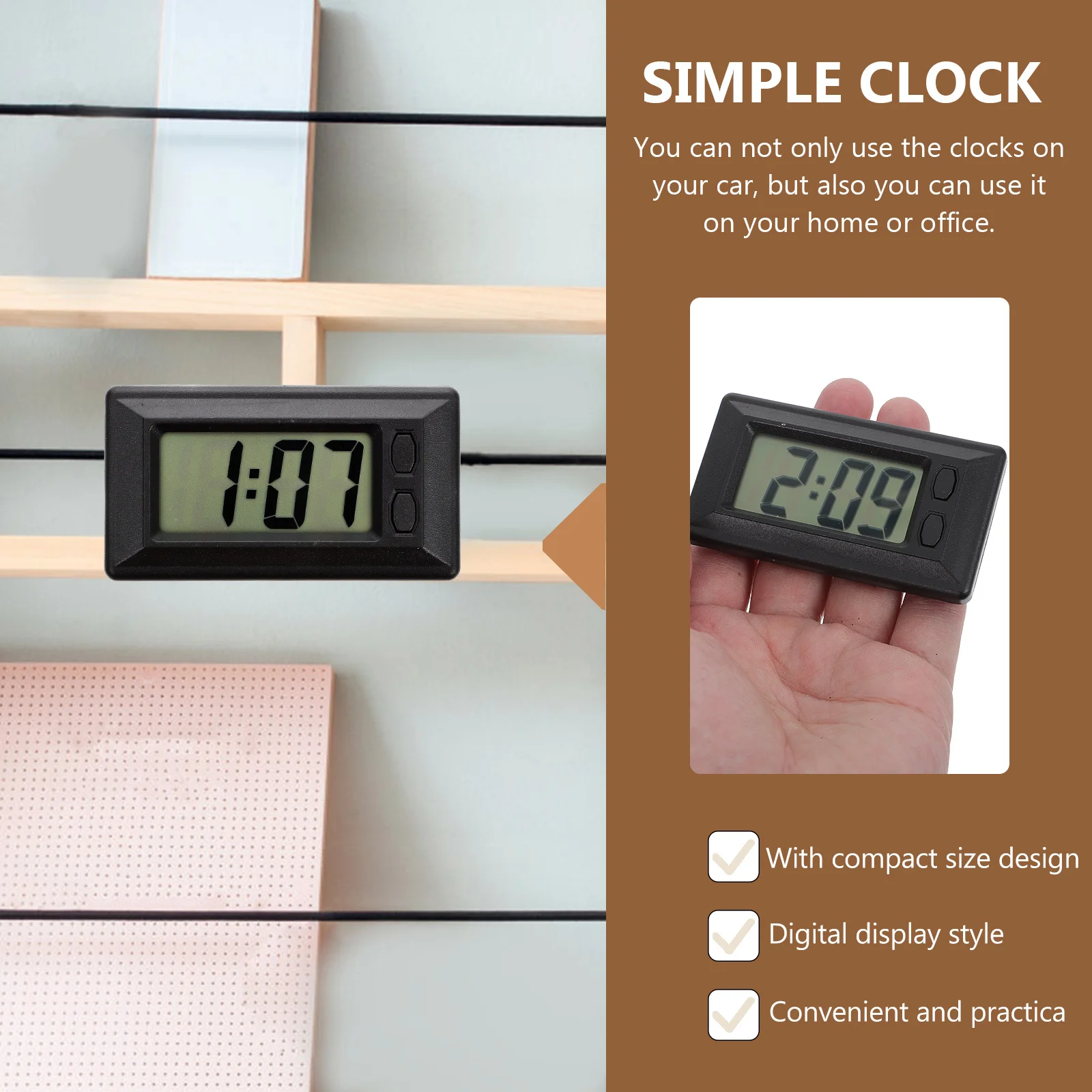 

Mini Electronic Clock Car Dashboard Digital Clock for Vehicle Home Office Use Ultra Thin Design Easy Read Display