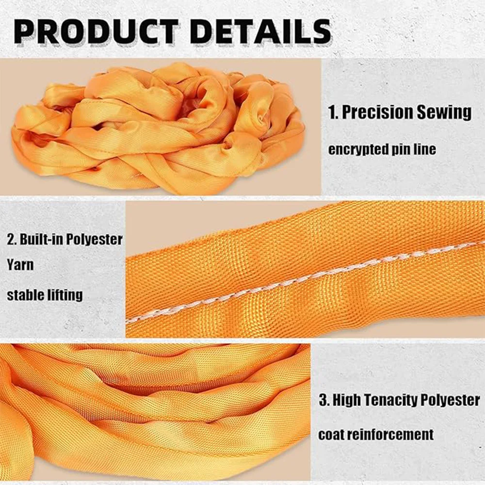 โพลีเอสเตอร์สลิงกลม20FT ยกไม่มีที่สิ้นสุดสลิงปลอดภัยงานโหลดความจุ22,046ปอนด์แนวตั้ง17,636ปอนด์ Choker และ44,092ปอนด์