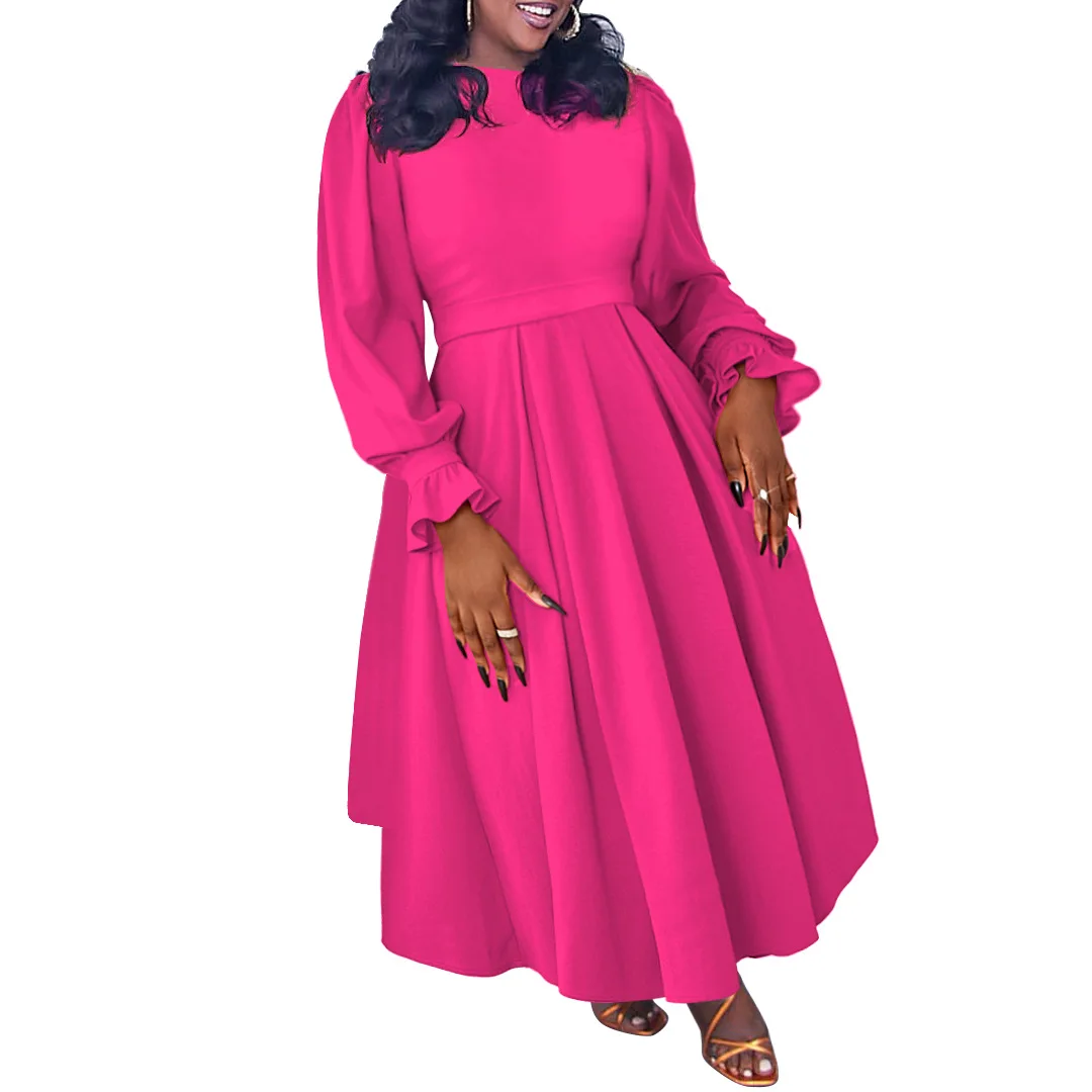 Plus size vestido de festa feminino outono inverno mangas compridas sólido cintura alta plissados vestidos casuais para senhoras roupas chritmas