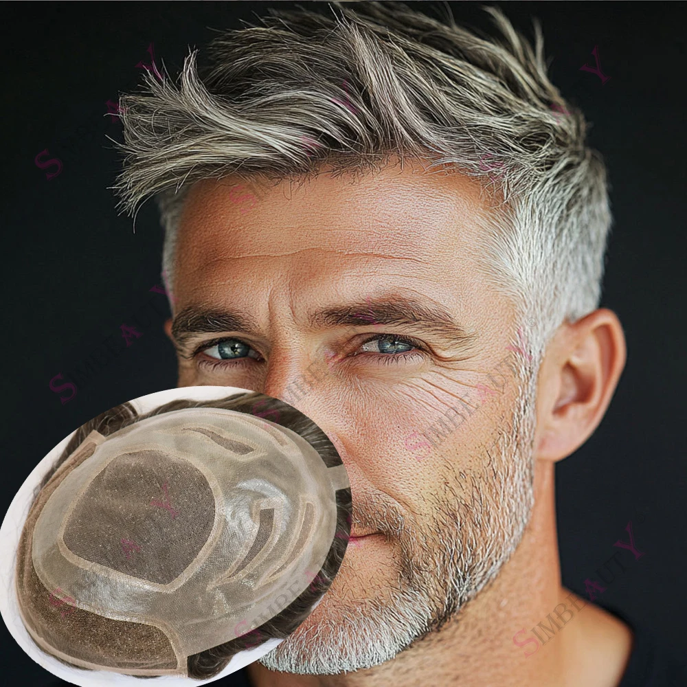 

Невидимый кружевной передний мужской парик, темно-коричневый, серый, система замены волос, Versalite, швейцарский кружевной и кожаный протез из искусственной кожи на основе человеческих волос