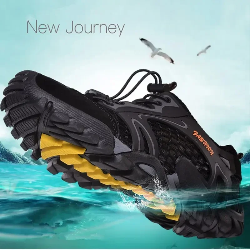 VEAMORS Men Mesh Hiking Shoes Wearproof Rubber Upstream Quick-Dry Breathable Trekking Water Sports Sneakers Soft Good Grip