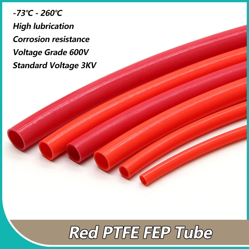 1m - 10m Red PTFE FEP Tube Diameter 1 2 2.5 3 4 5 6 7 8 10mm For 3D Printer Parts Pipe FEP Insulated Hose Rigid Pipe 600V 3KV