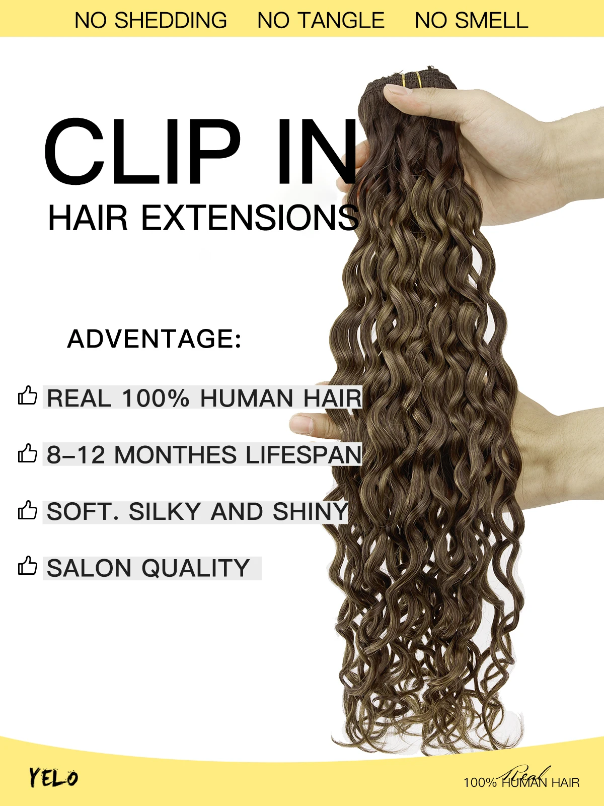 Yelo Curly คลิปในส่วนขยายของผมมนุษย์จริงผมเปียกและหยัก 100% บราซิล Remy Human Hair คลิป 12-26 นิ้วสําหรับผู้หญิง