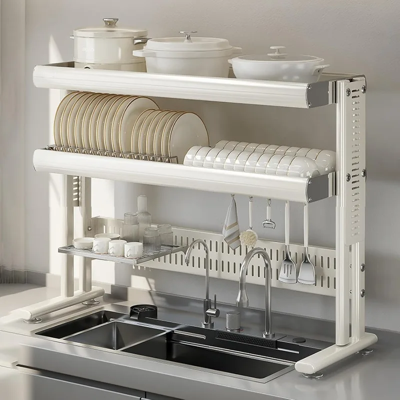 Large Over The Sink Dish Drainer Drying Rack，2 Tier Large Capacity Stainless Steel Dish Drying Rack Over Sink