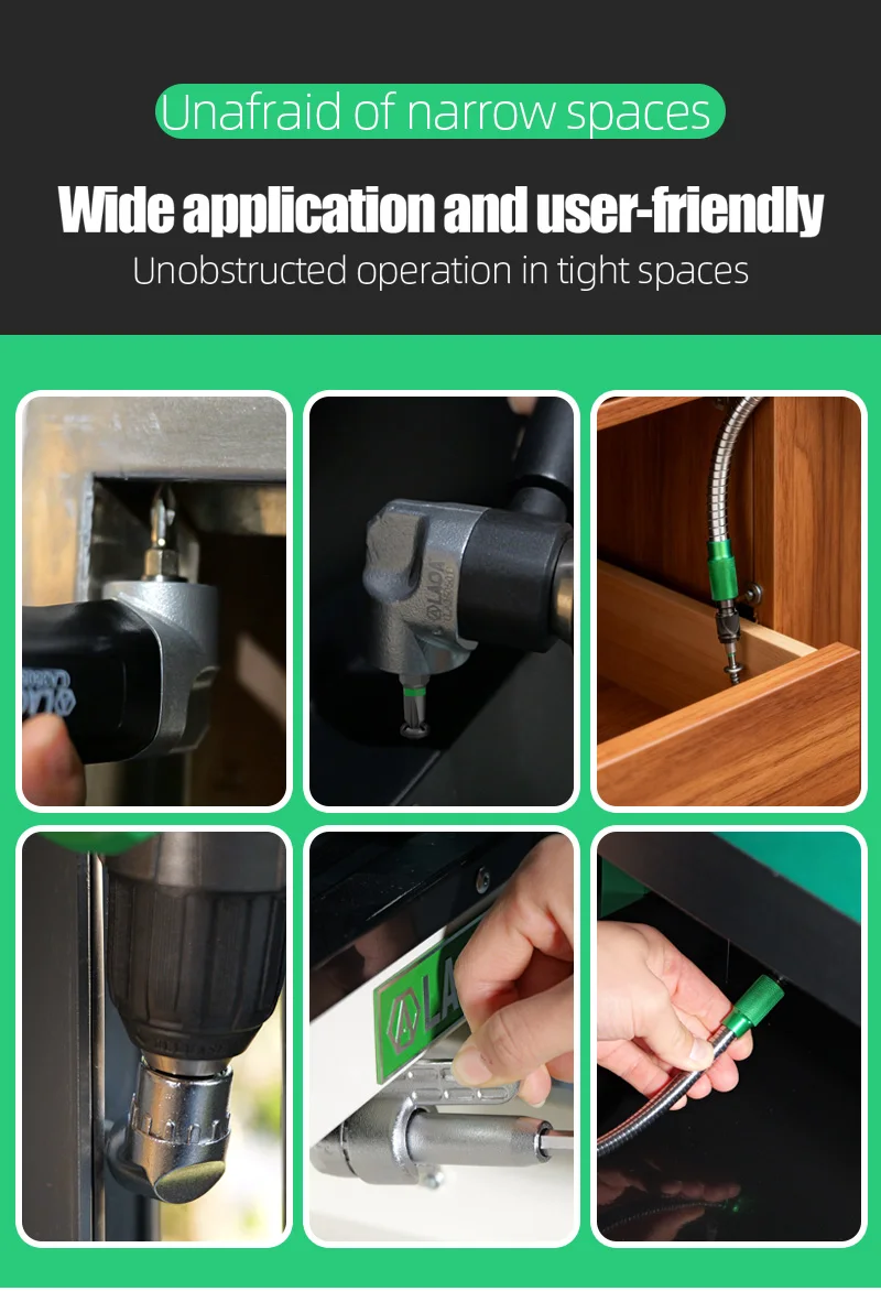 LAOA 90 ° /180 ° Bit-Eckadapter & Flexibler Schaft 1/4 Zoll Sechskant-Schlagschrauber-Winkeladapter für enge Räume Schraubendreher-Verlängerung – Detail 15