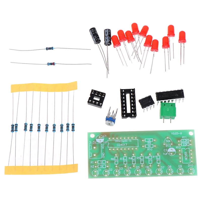 Elektronische Diy Kits Module NE555 + CD4017 Driver Water Aangedreven NE555 Circuit Rood Licht Chaser Water Stroomt Licht Led