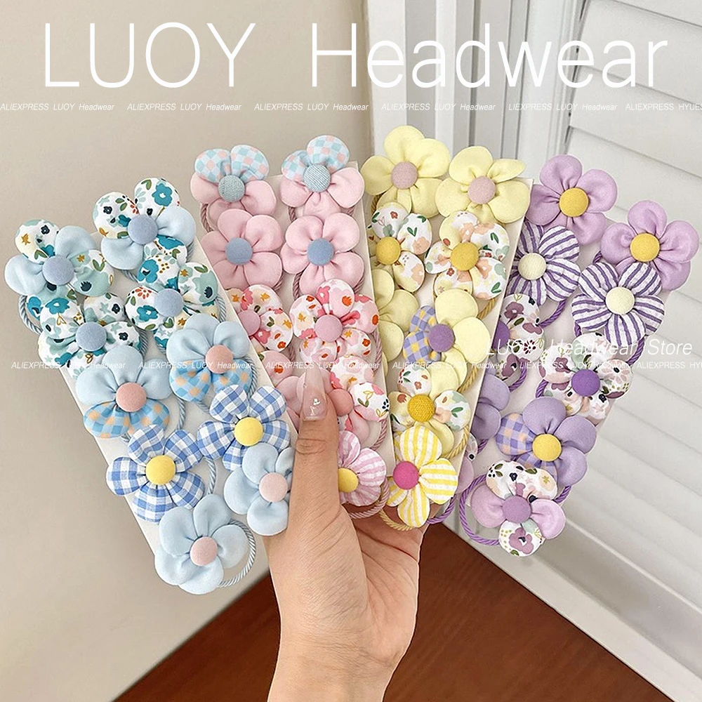 10pcs Mini Flower Shaped Hair Ties Rope Set Baby Girls Colorful Elastic Ponytail Holders Rubber Band Children Sweet Headwear