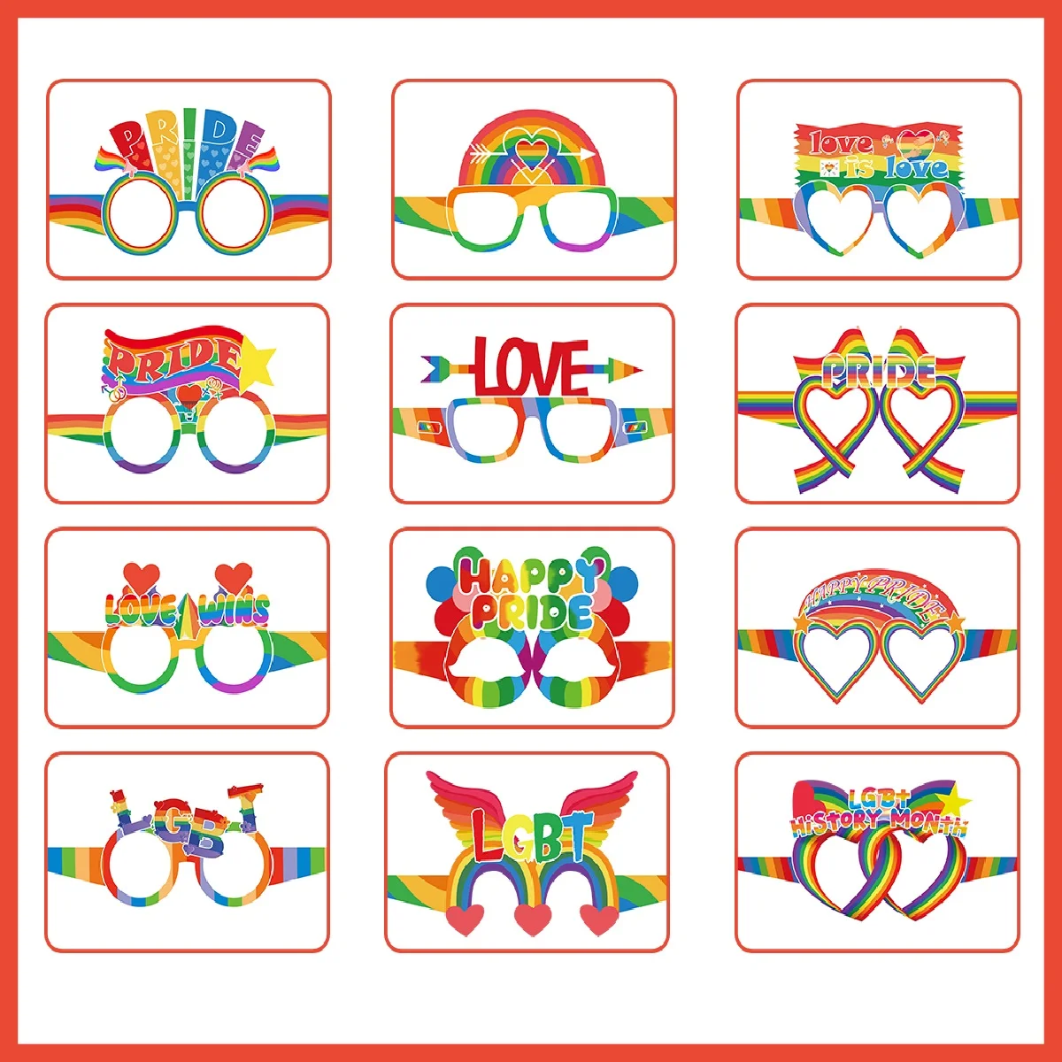Rainbow Festival Paper Glasses,Pride Month Paper Glasses, Love Wins Quirky Prop, Prop Supplies,12Pcs