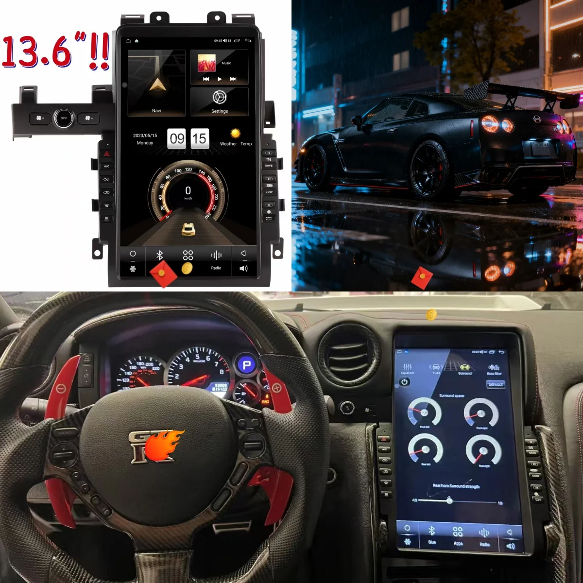 

Беспроводной Carplay экран Android15 13,6 дюйма для Nissan GT-R GTR R35 мультимедийный видеоплеер GPS-навигация головное устройство 4G carplay