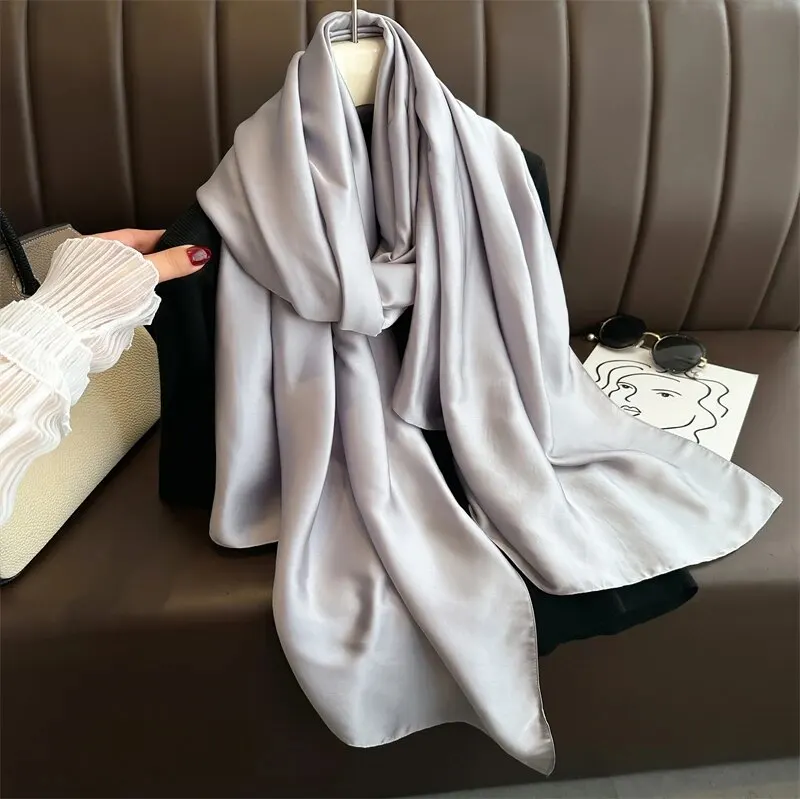 2024 Luxury Brand Spring Large Long Pashmina Women Scarf Solid Silk Shawl Wrap Lady Beach Fashion Female Bandana Cover Echarpe