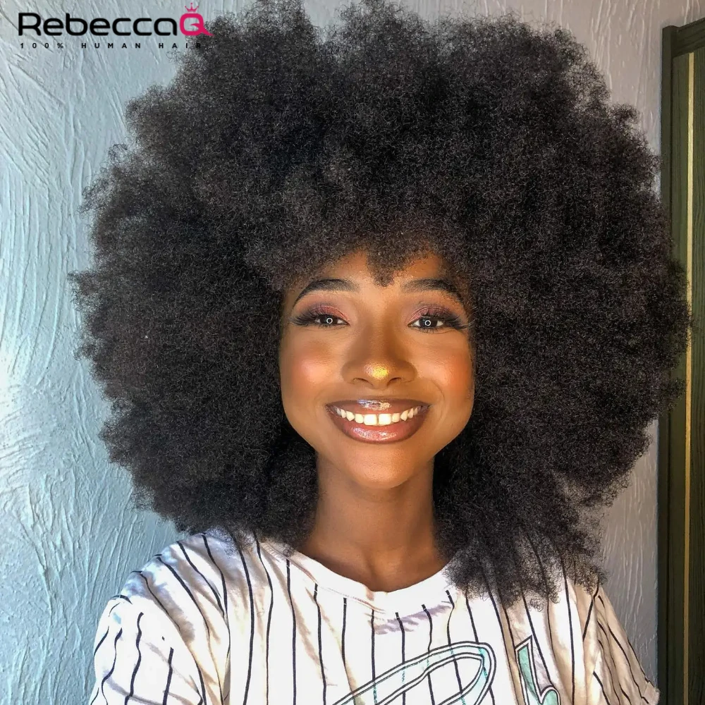 QVR Short Afro Kinky Curly Wigs Human Hair For Black Women QVR African Fluffy And Soft Orange Natural Looking Afro Curly Wig