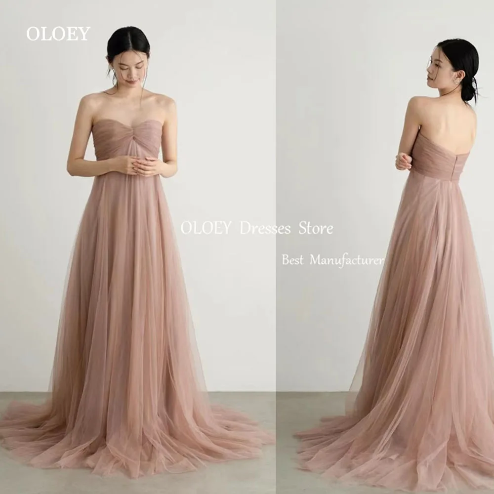 

OLOEY Fairy Tulle Korea Wedding Dress Photoshoot Sweetheart Collar Draped Floor-length Evening Gown Dress Graduation Dresses