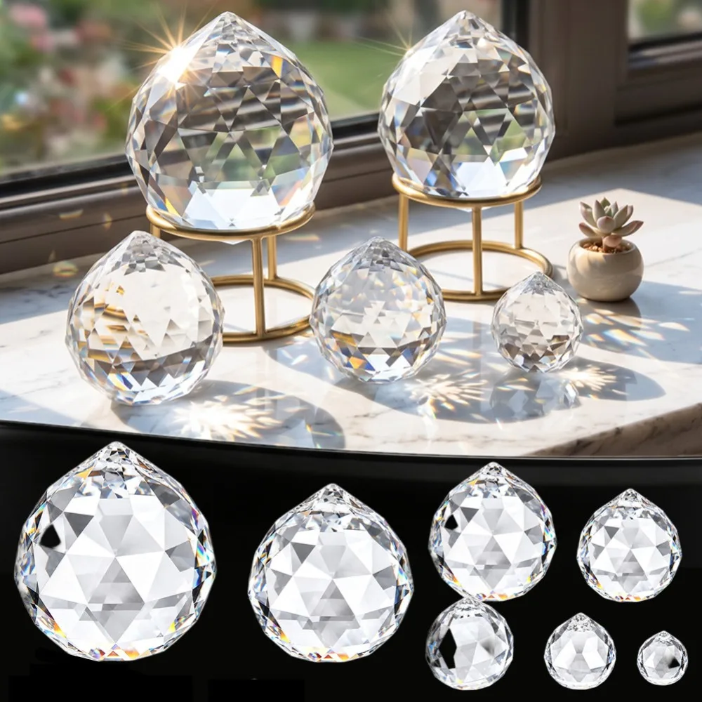 10Pcs/Lot  20/30/40/50/60mm Clear Crystal Ball Prism Sun Catcher Rainbow Pendant Maker Hanging Crystal Prism Lighting Pendant