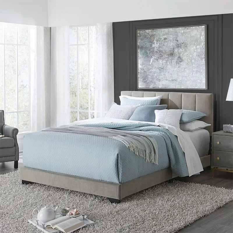 Channel Stitched Upholstered Queen Bed, Platinum Grey, By Hillsdale Living Essentials  Twin Bed Frame Bedroom Furniture