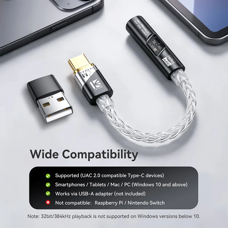 KBEAR DAC1PRO Type-C to 3.5mm HiFi DAC Dongle, Lossless Digital Audio Decoder Adapter Cable,HI-RES for TBX,Kalideer,KB02 - view 7