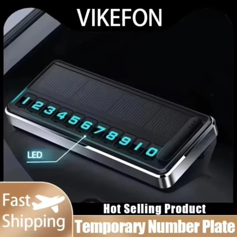 Car Solar Energy Aluminum Alloy Temporary Number Plate General Motors Temporary Parking Sign LED Light Car Interior Accessories image 2