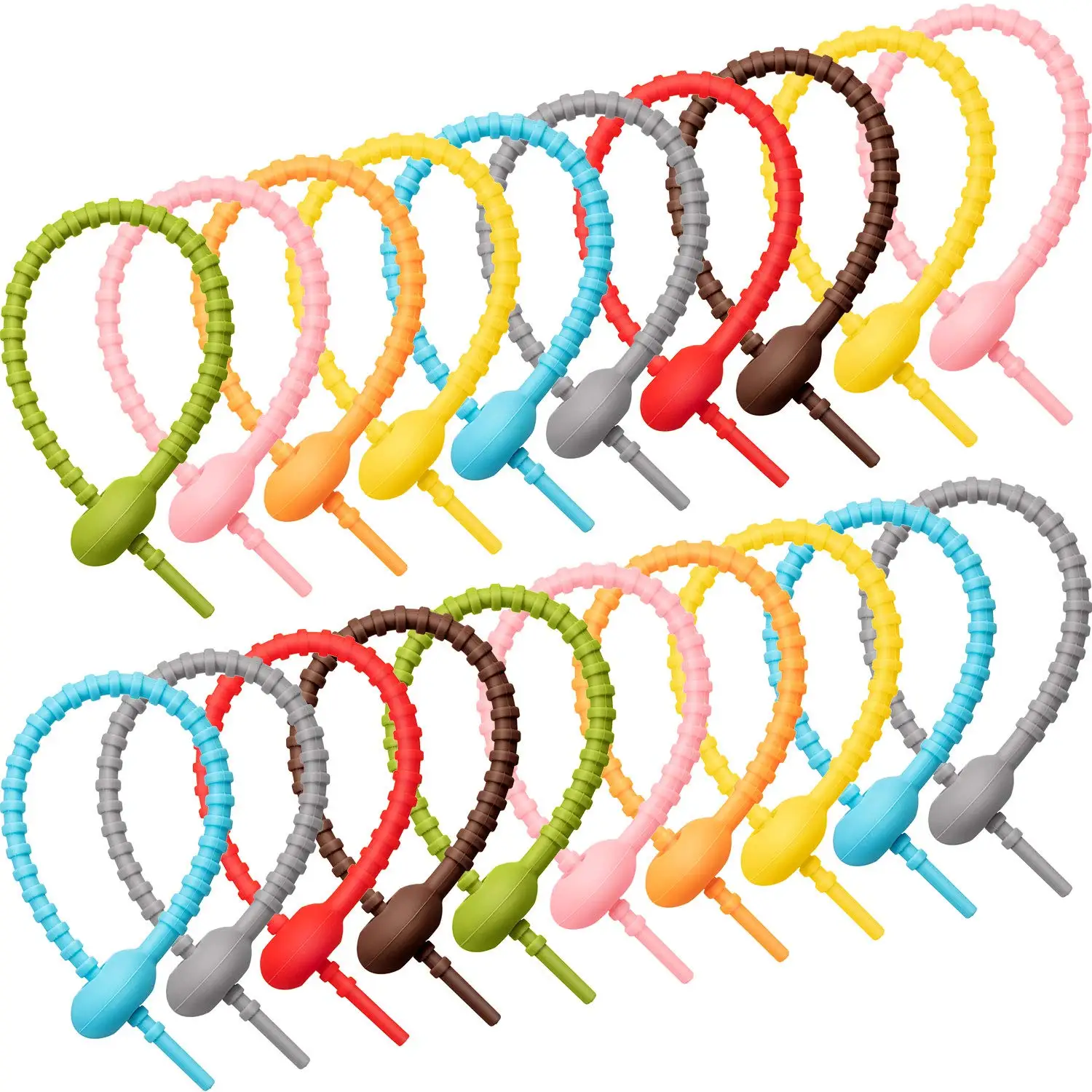 10Pcs Silicone Self-Locking Wire Cable Zip Ties Multi-functional Reusable Cable Ties Organiser Fasten Cable Food Bag Bundle Tool