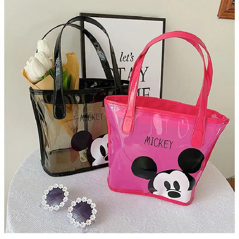 

Disney women bag Mickey Mouse transparent jelly bag cartoon printed handbag Korean cute one shoulder bag slant cross bag