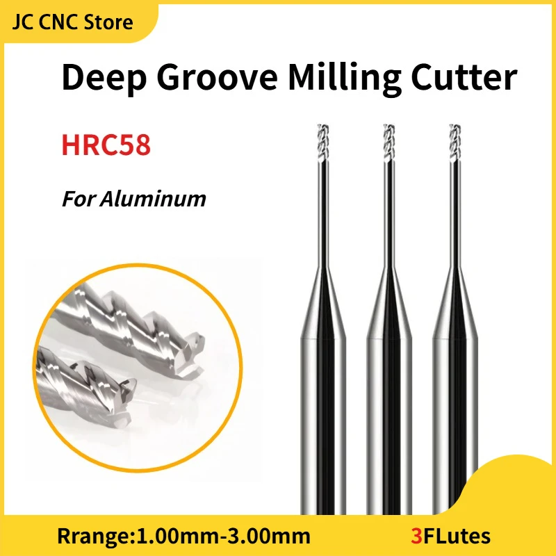 HRC58 3-Flute Micro Diameter Deep Groove Deep Hole Tungsten Steel Carbide Aluminum CNC Machinery Milling Cutter Tools