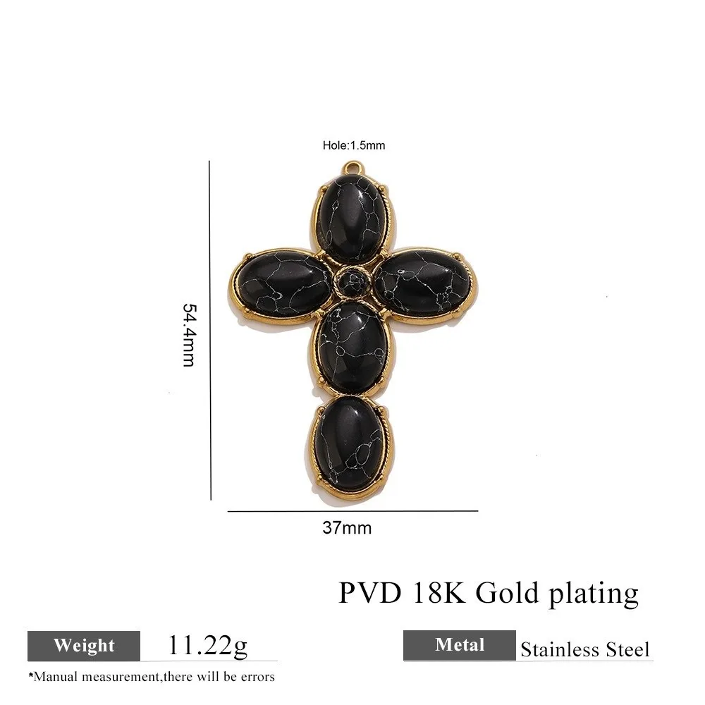 Oval Shape Gemstone Cross Pendant DIY Accessories Distressed Natural Stone Pendant Non-Tarnish Gold Plated Pendants