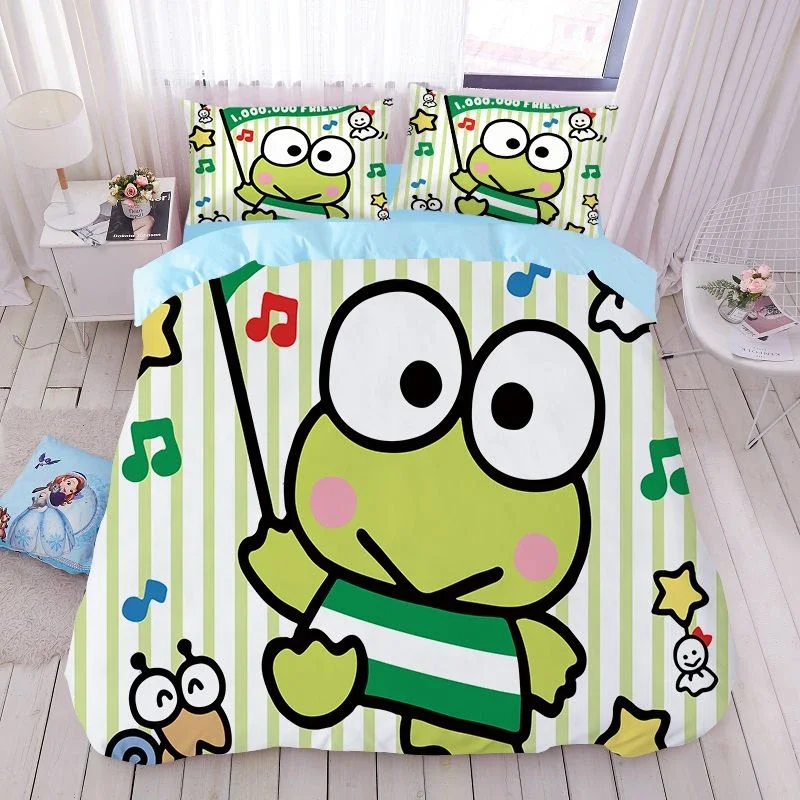 Sanrio Kawaii Kero Kero Keroppi Quilt Cover Cartoon New Children's Pure Cotton Bed Sheet Quilt Cover Soft Bedding Cute Gift