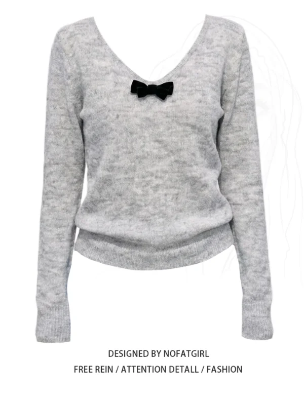 

plus Size Women's V-Ne Knitwear Long Sve Overhead Knot ey Autumn Winter Sweater Slim Fit Commute Sle Korea...