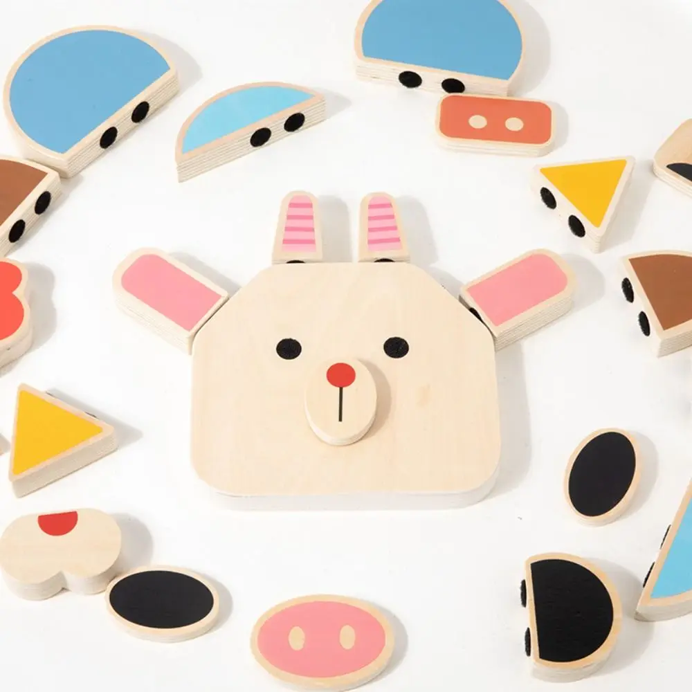 Brinquedos de quebra-cabeça 3d animais quebra-cabeças brinquedos personagem interativo rosto de madeira mudando blocos pensamento lógico portátil