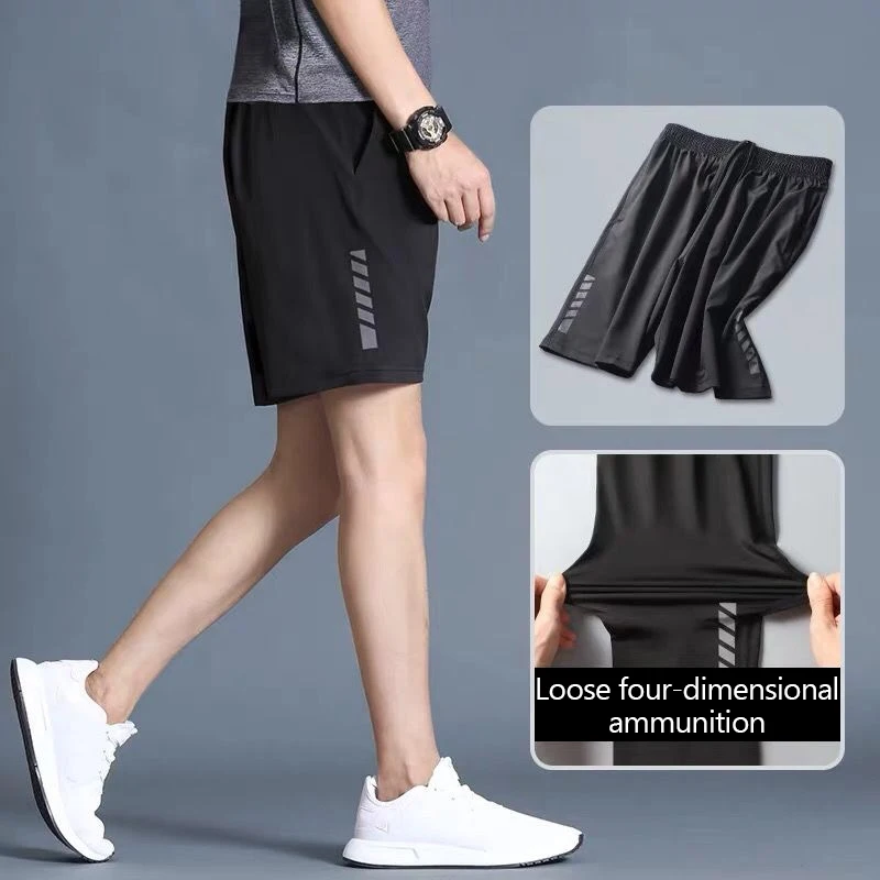 Sports Shorts Men\'S Casual Quick Dry Running Ice Silk Basketball Pants Beach Football Loose Cropped Pants Trendy