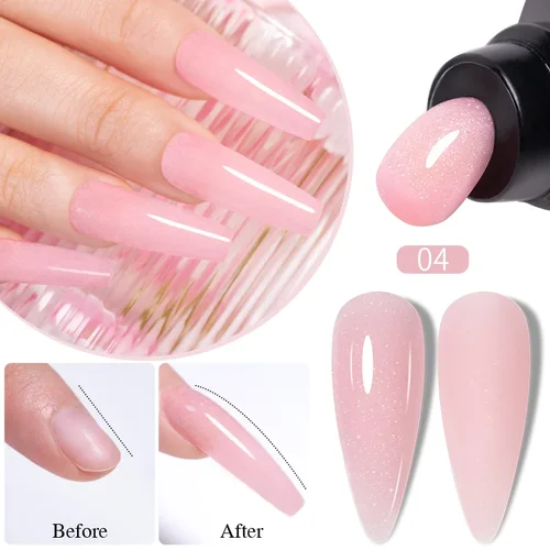 Imagen 2 del producto Gel de uñas de poliéster con purpurina, 30ML, sin Hema, brillo rosa, Gel acrílico, extensión de dedo, barniz de uñas semipermanente para manicura