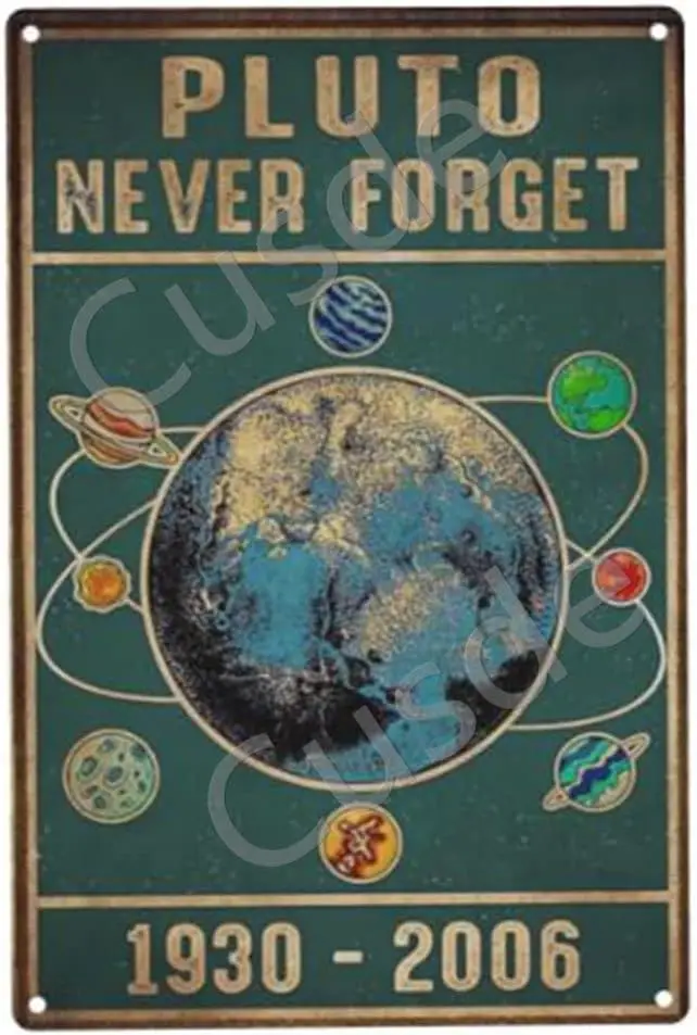 Cusde Never Forget 1930-2006 Metal Tin Sign Outer Space Wall Art Science Print Teacher Classroom Decor Solar System Plaques Vint